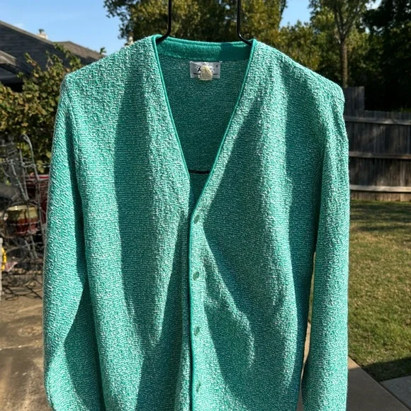 Dache NOS Vintage Paris USA S Vneck Sweater cardigan green white nos
